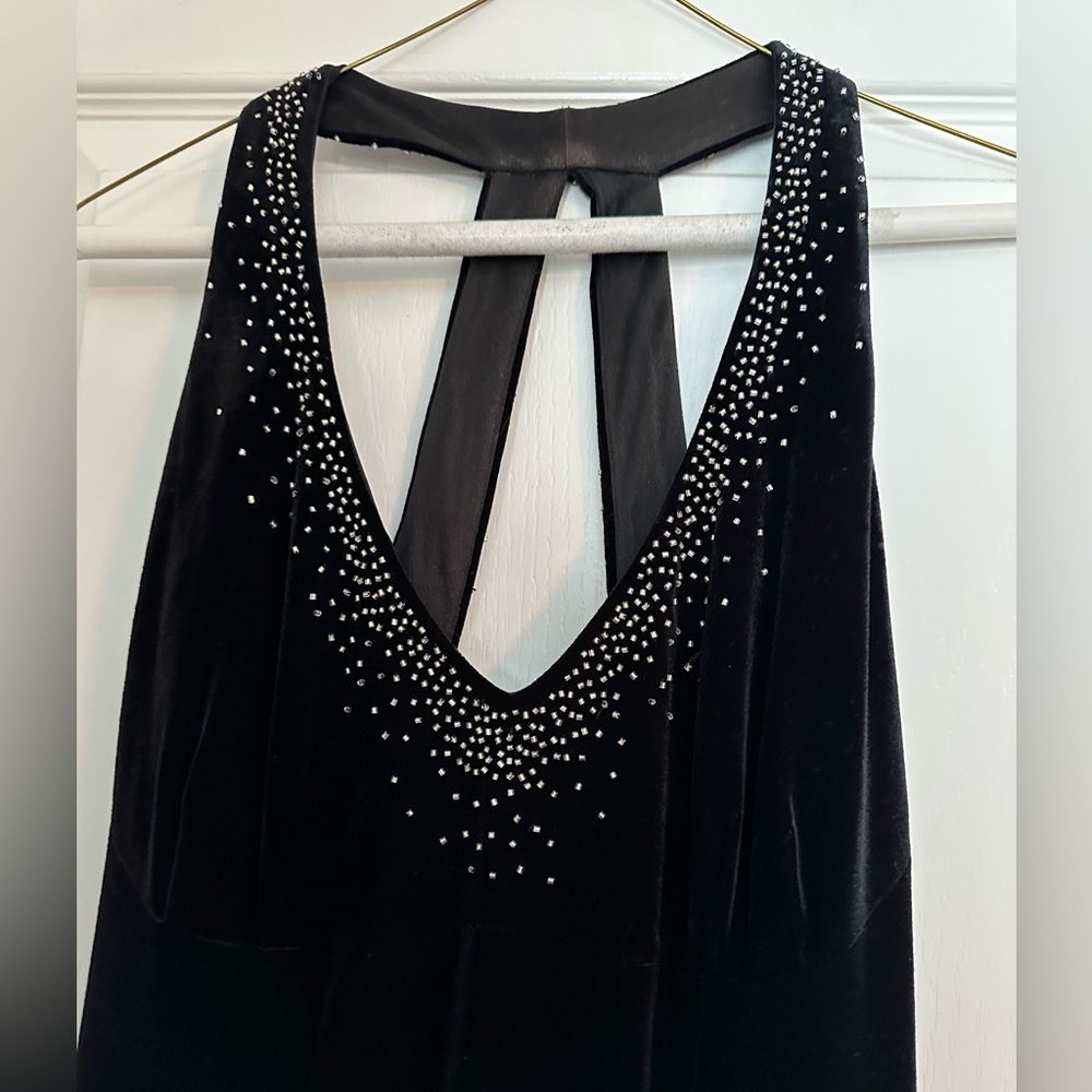 Dave & Johnny Velvet Black Backless Gown with Rhinestones. Gorgeous  Dress.
